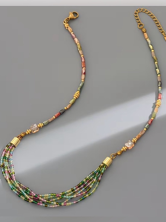 Amy Bee Jewelry Jewelry - Gold Plated Multi-Strand Multicoloured Beaded Necklace. New.